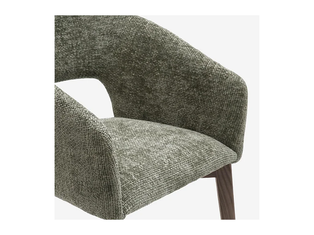 Habitat - Lot de 2 chaises en tissu chenille et bois massif avec accoudoirs - Vert et noyer - Rusti