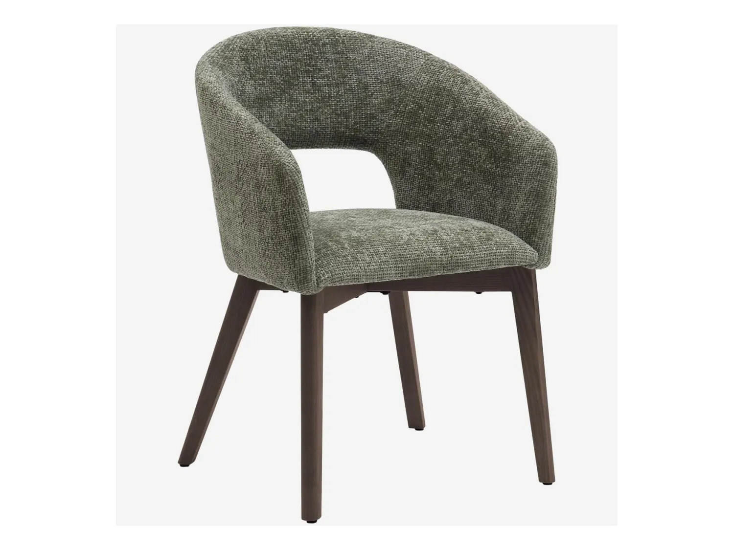 Habitat - Lot de 2 chaises en tissu chenille et bois massif avec accoudoirs - Vert et noyer - Rusti
