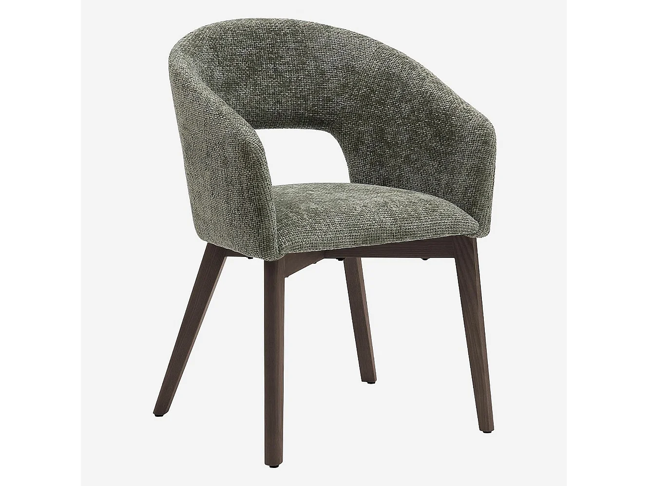 Habitat - Lot de 2 chaises en tissu chenille et bois massif avec accoudoirs - Vert et noyer - Rusti