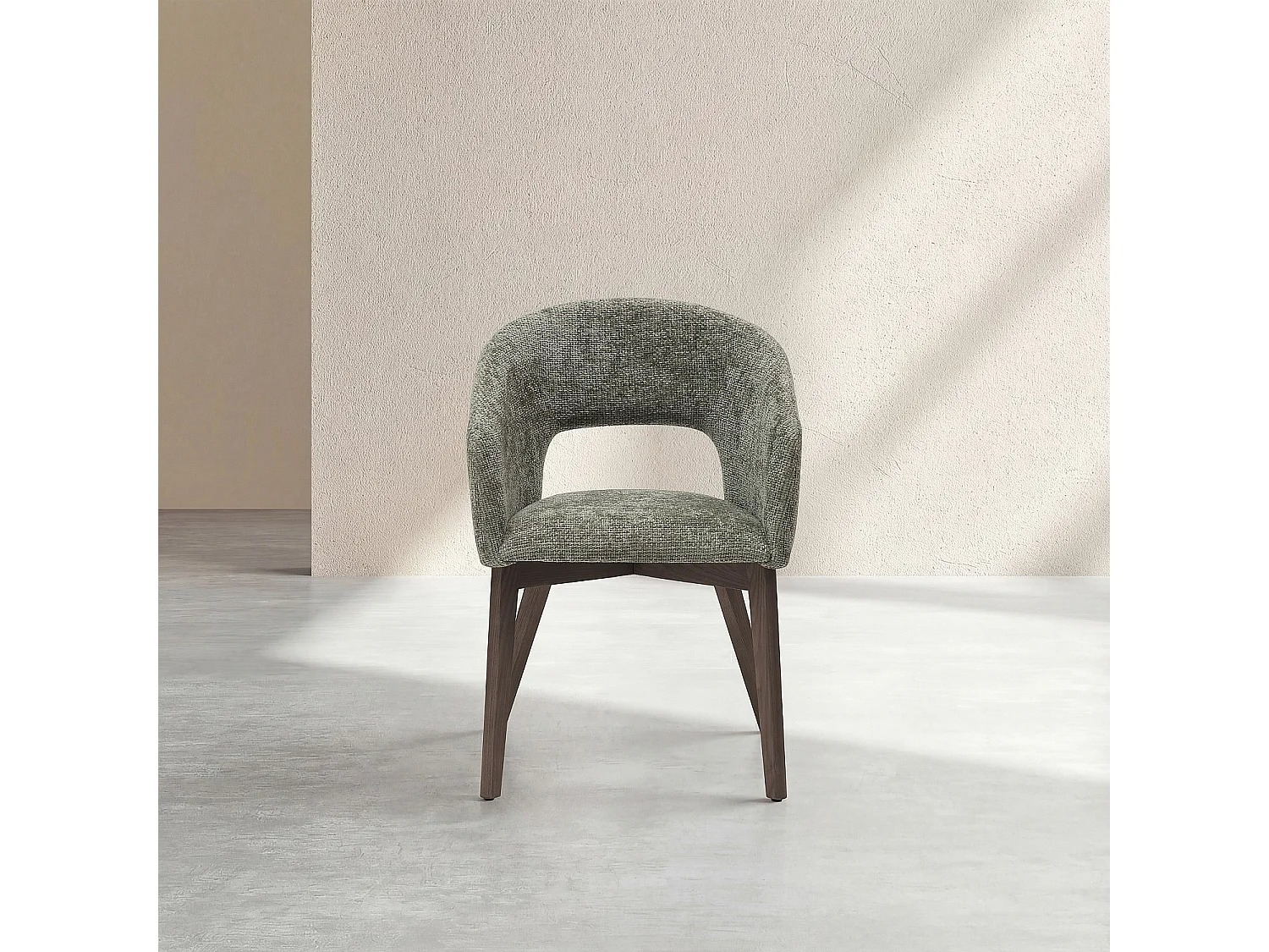 Lot de 2 chaises en tissu chenille et bois massif avec accoudoirs - Vert et noyer