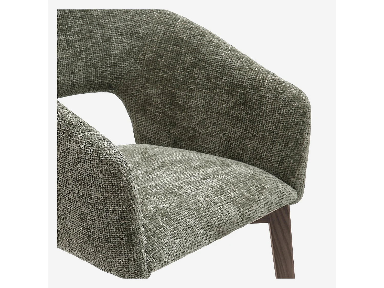 Lot de 2 chaises en tissu chenille et bois massif avec accoudoirs - Vert et noyer