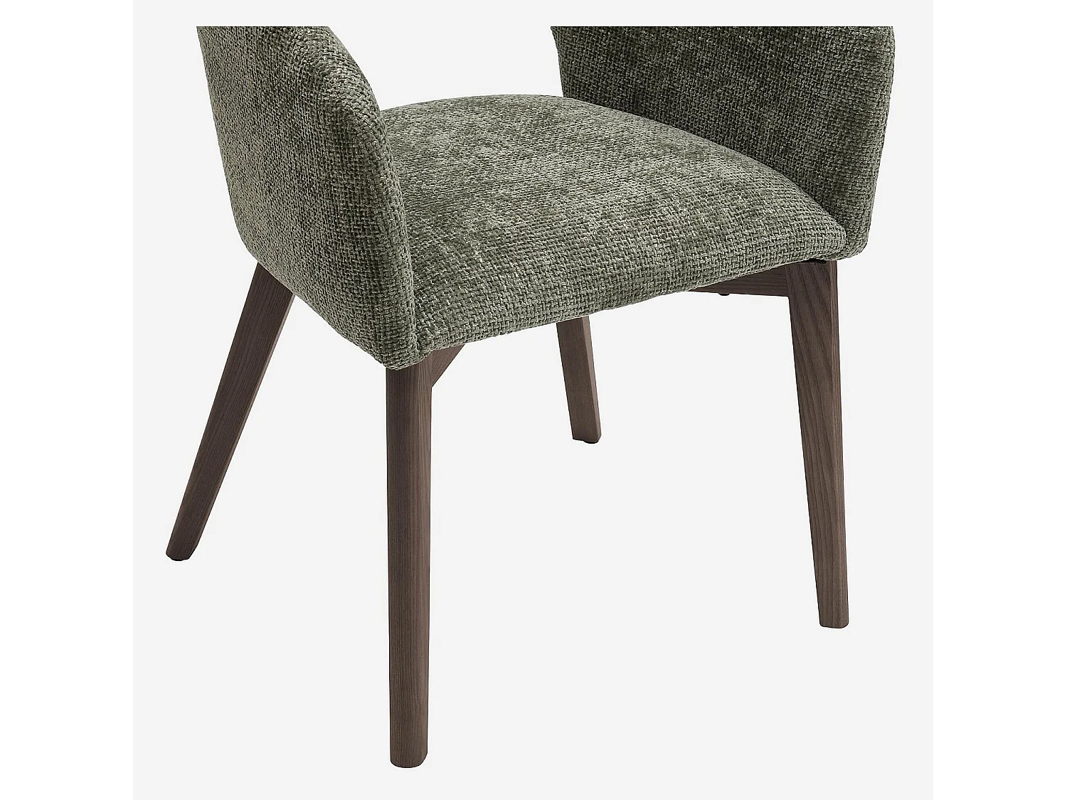 Lot de 2 chaises en tissu chenille et bois massif avec accoudoirs - Vert et noyer