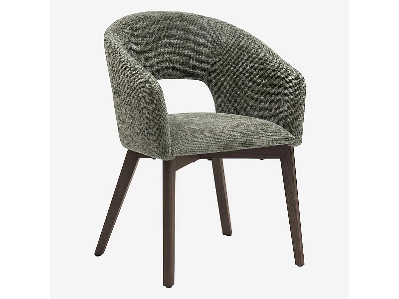 Habitat - Lot de 2 chaises en tissu chenille et bois massif avec accoudoirs - Vert et noyer - Rusti