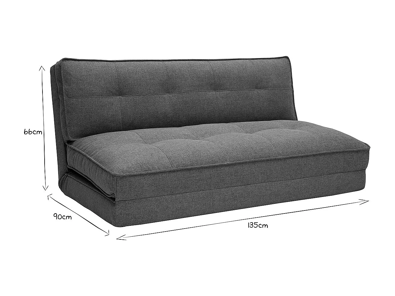 Chauffeuse 2 places convertible en tissu gris SALLY