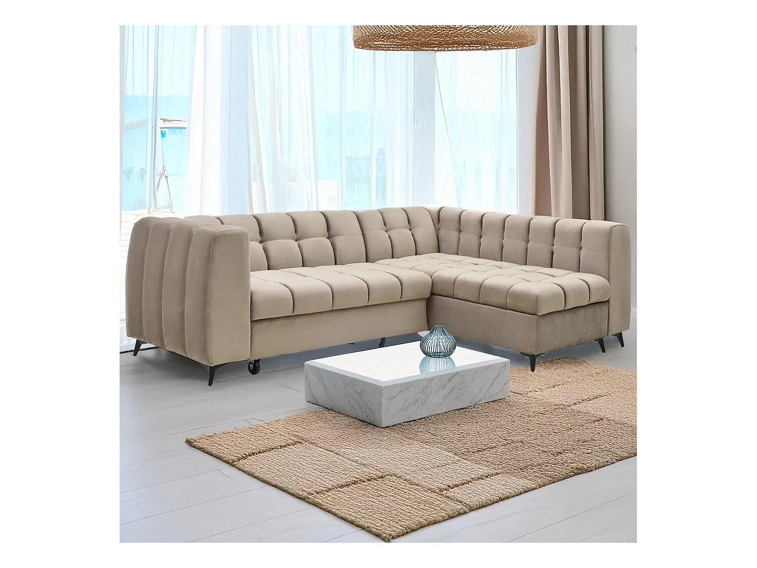 Canapé d'angle convertible Chessy Velours Taupe