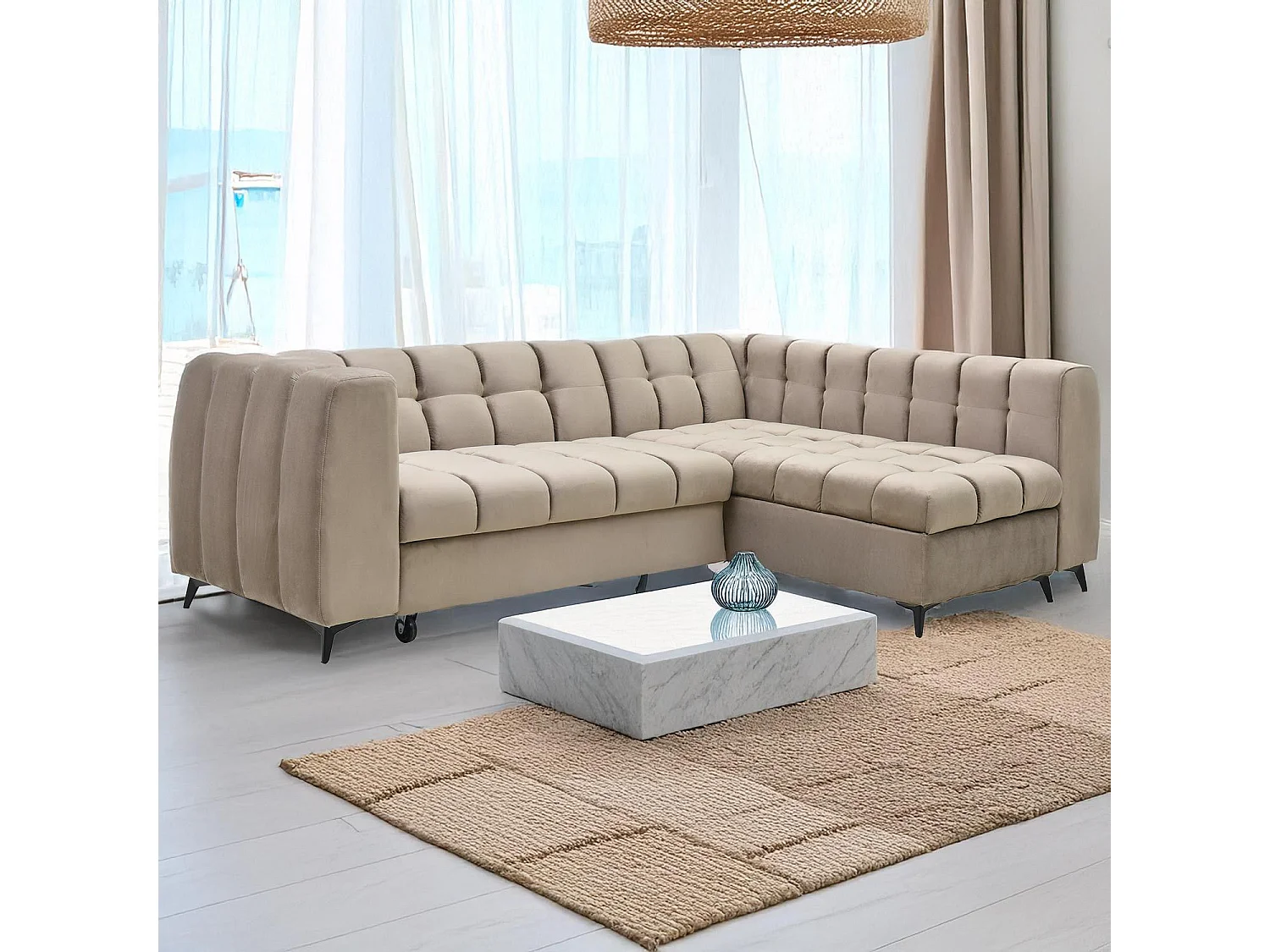 Canapé d'angle convertible Chessy Velours Taupe