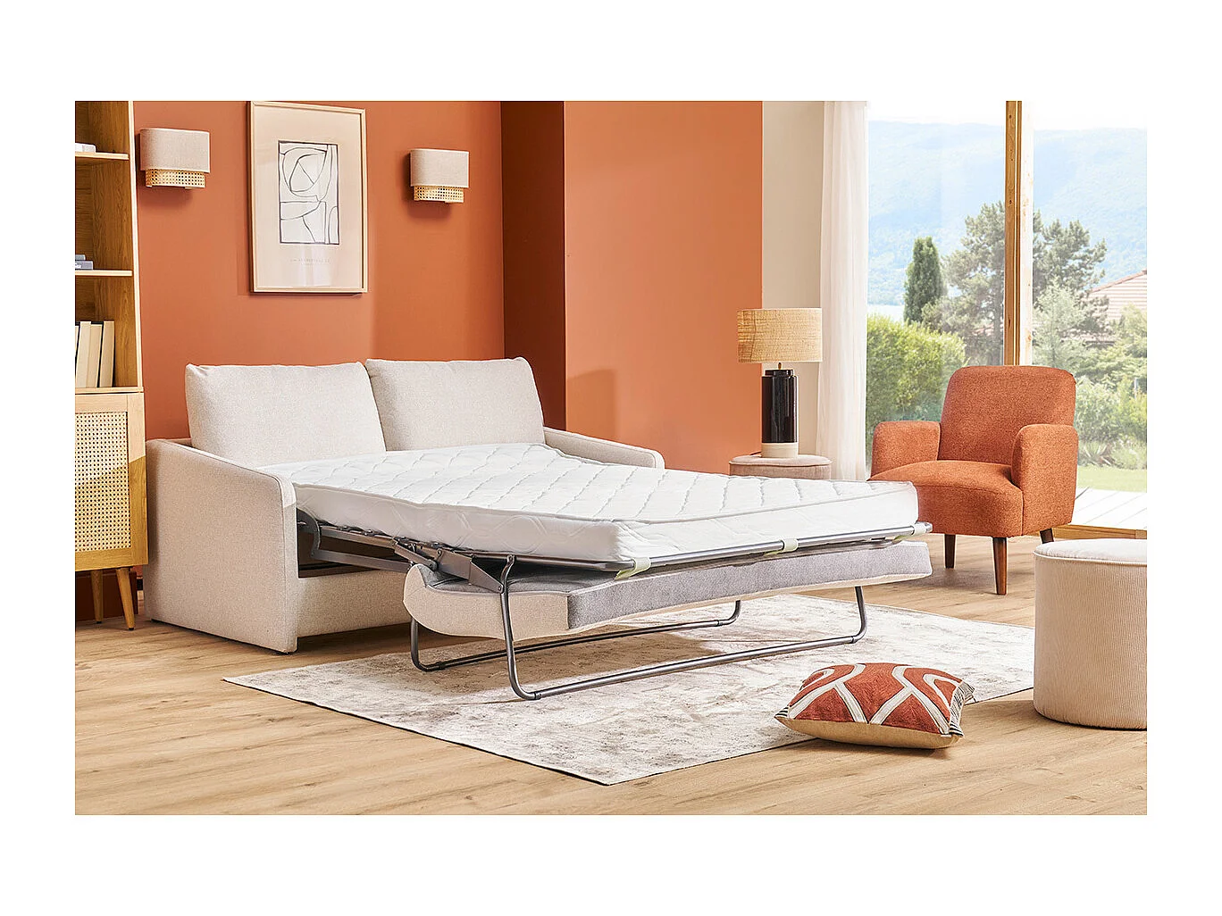 Divano letto 2 posti in tessuto beige PAULIN