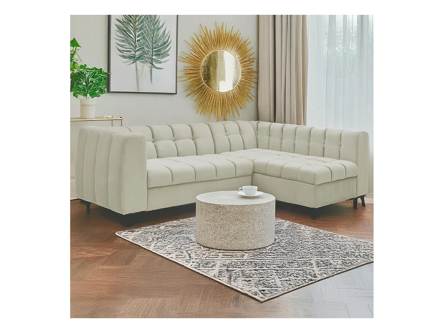 Canapé d'angle convertible Chessy Velours Beige