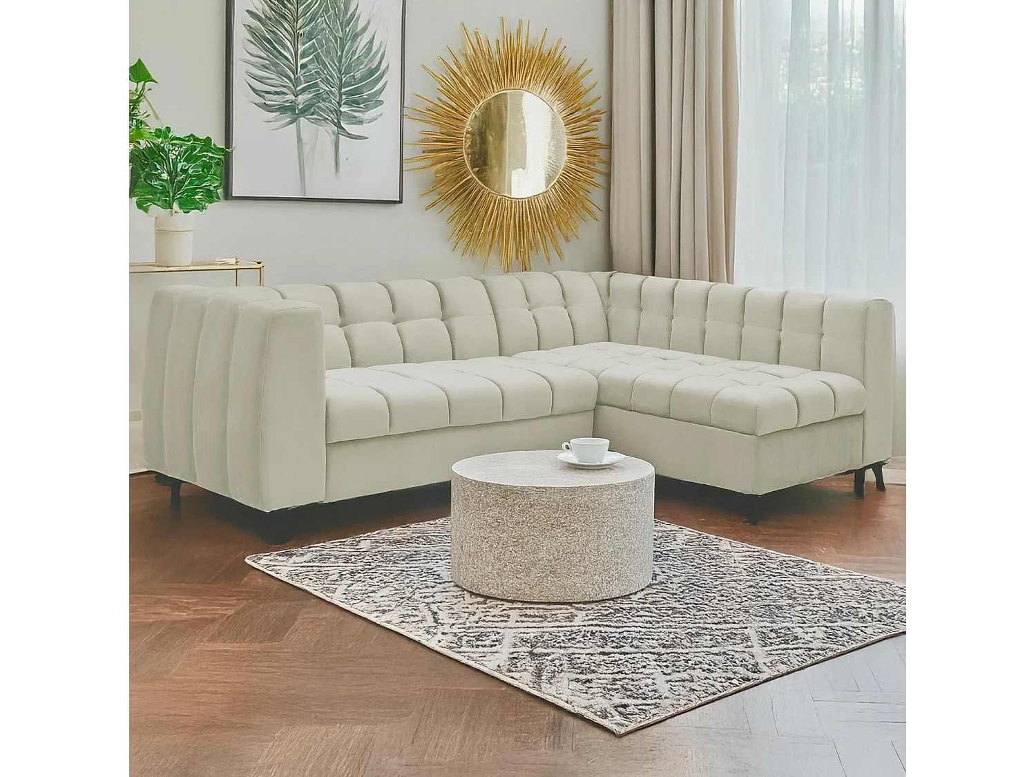 Canapé d'angle convertible Chessy Velours Beige