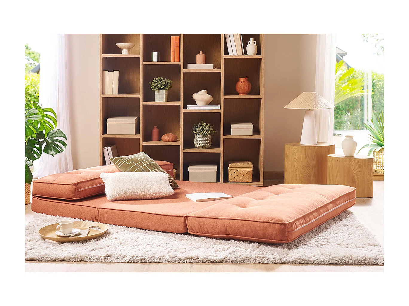 Sillón de 2 plazas convertible en tela terracota SALLY