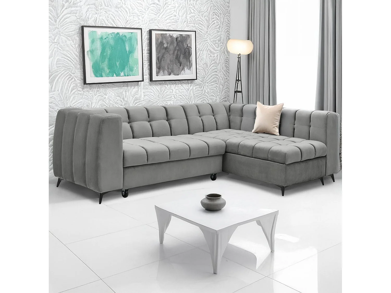 Canapé d'angle convertible Chessy Velours Gris