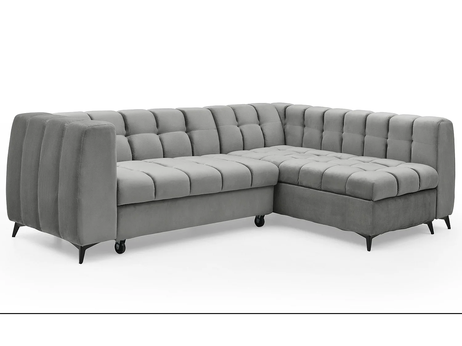 Canapé d'angle convertible 3 places en velours capitonné gris CHESSY