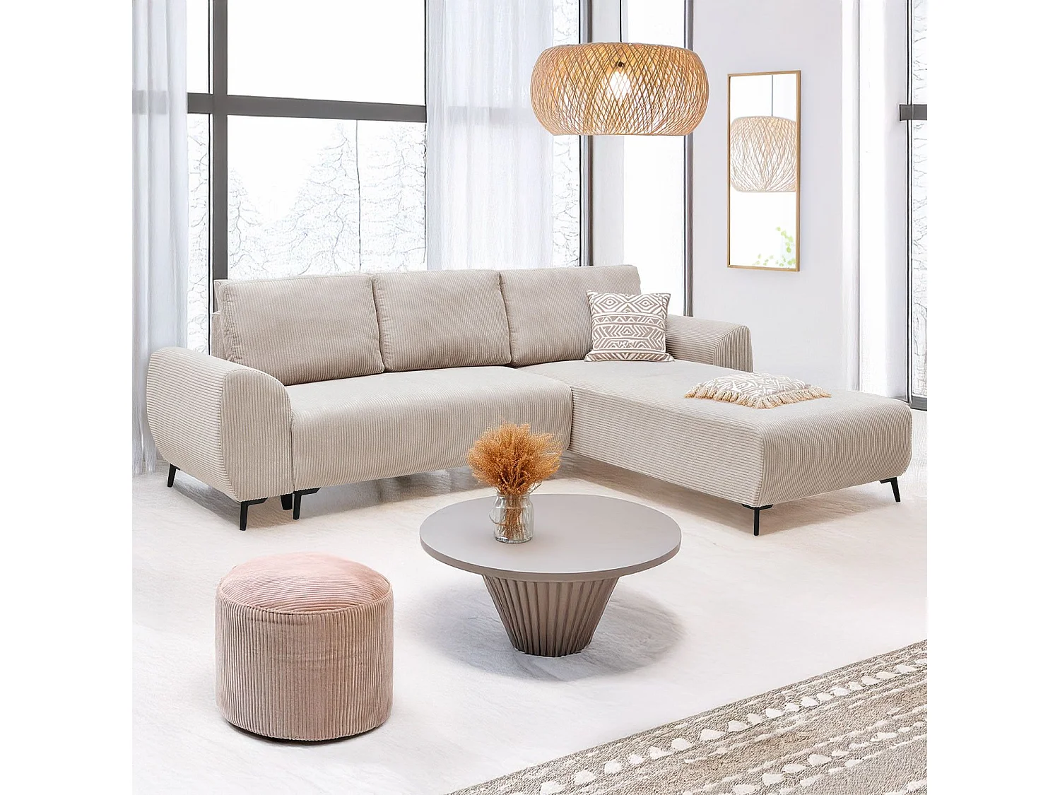 Canapé convertible avec angle réversible Paolo Velours côtelé Beige