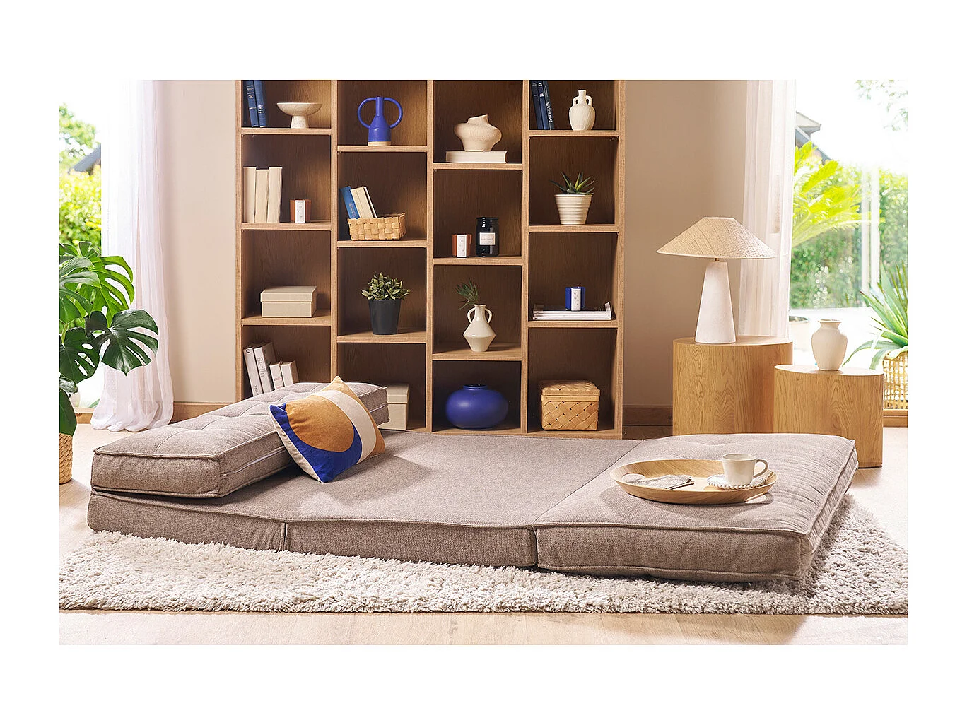 Sofá cama de 2 plazas convertible en tela color topo SALLY