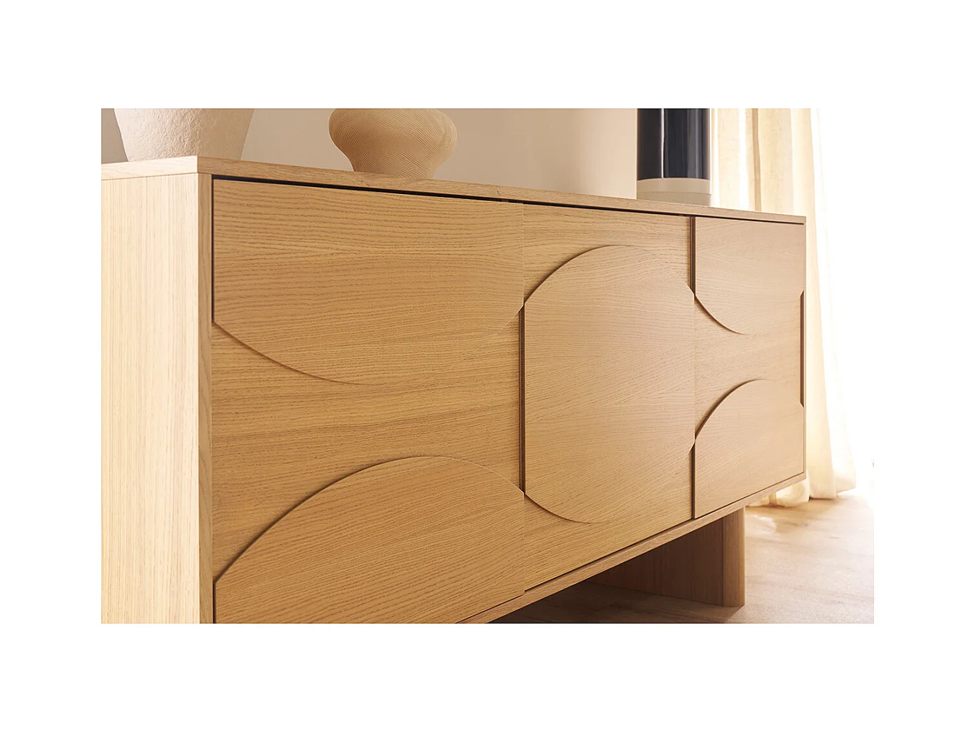 Buffet de madera clara de roble grabado L160 cm SEIGO