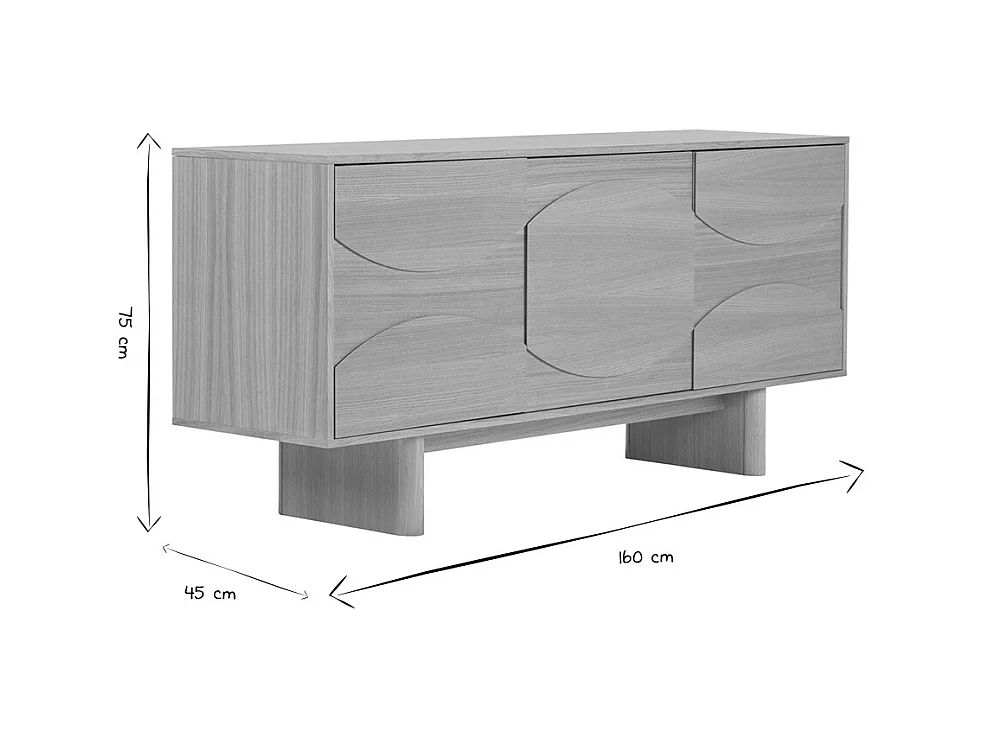Buffet de madera clara de roble grabado L160 cm SEIGO