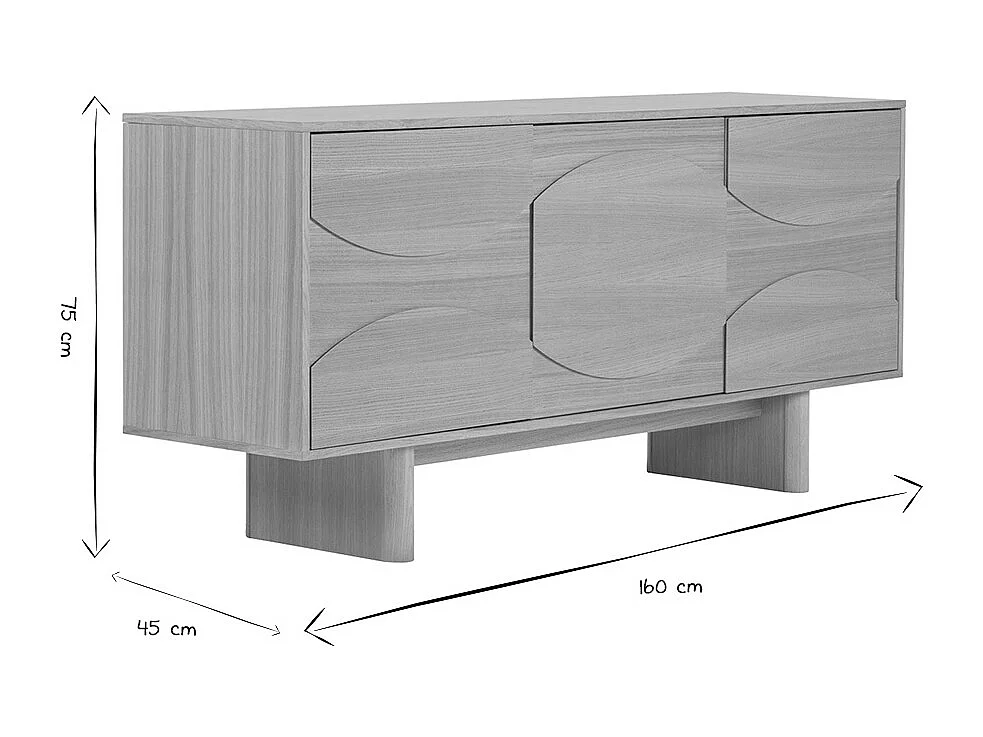 Helle Eichenholz-Kommode mit graviertem Eichenholz L160 cm SEIGO