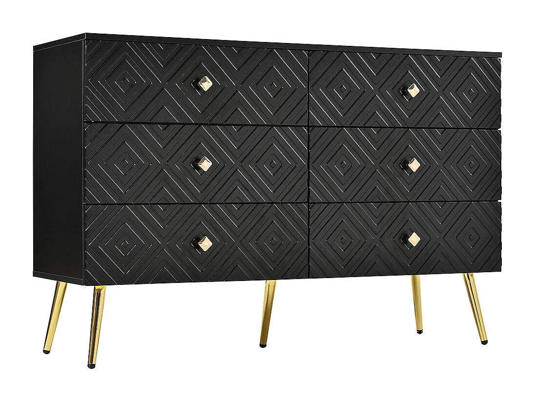 Commode moderne 6 tiroirs - 120x40x80 cm - Elégante couleur noir et or - Pieds stables en métal