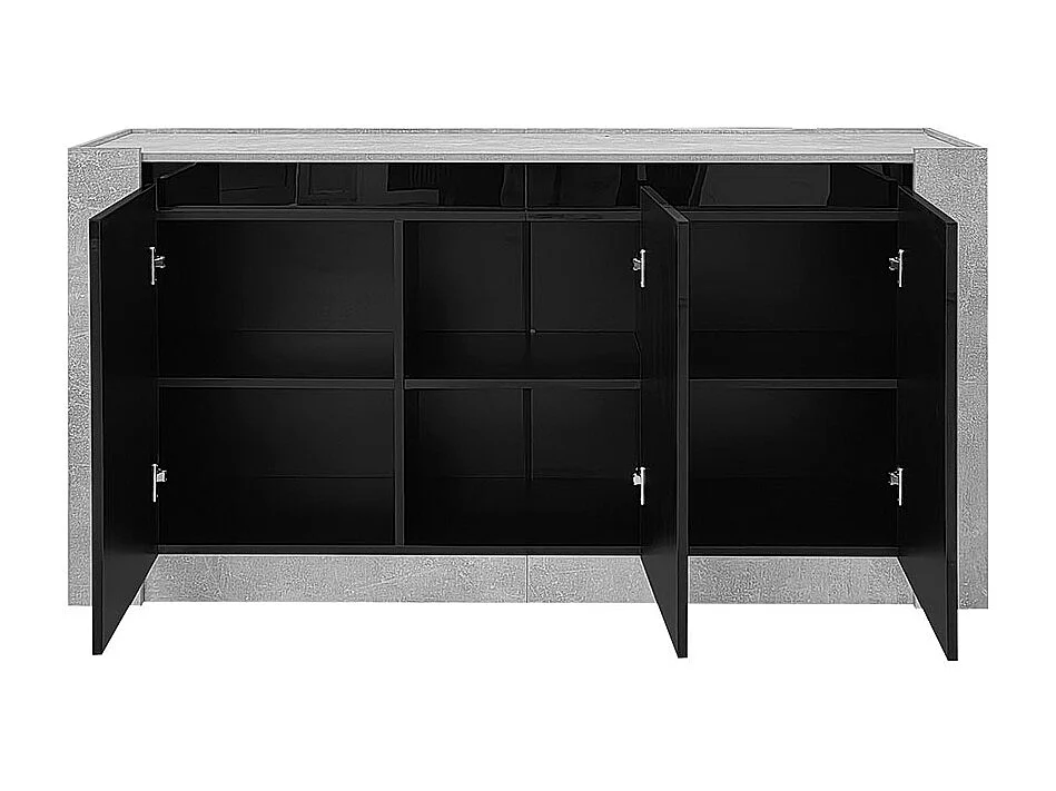 Buffet, armoire assortie aux couleurs brillantes, design sans poignée avec charnières soft-close et étagères réglables, noir + gris