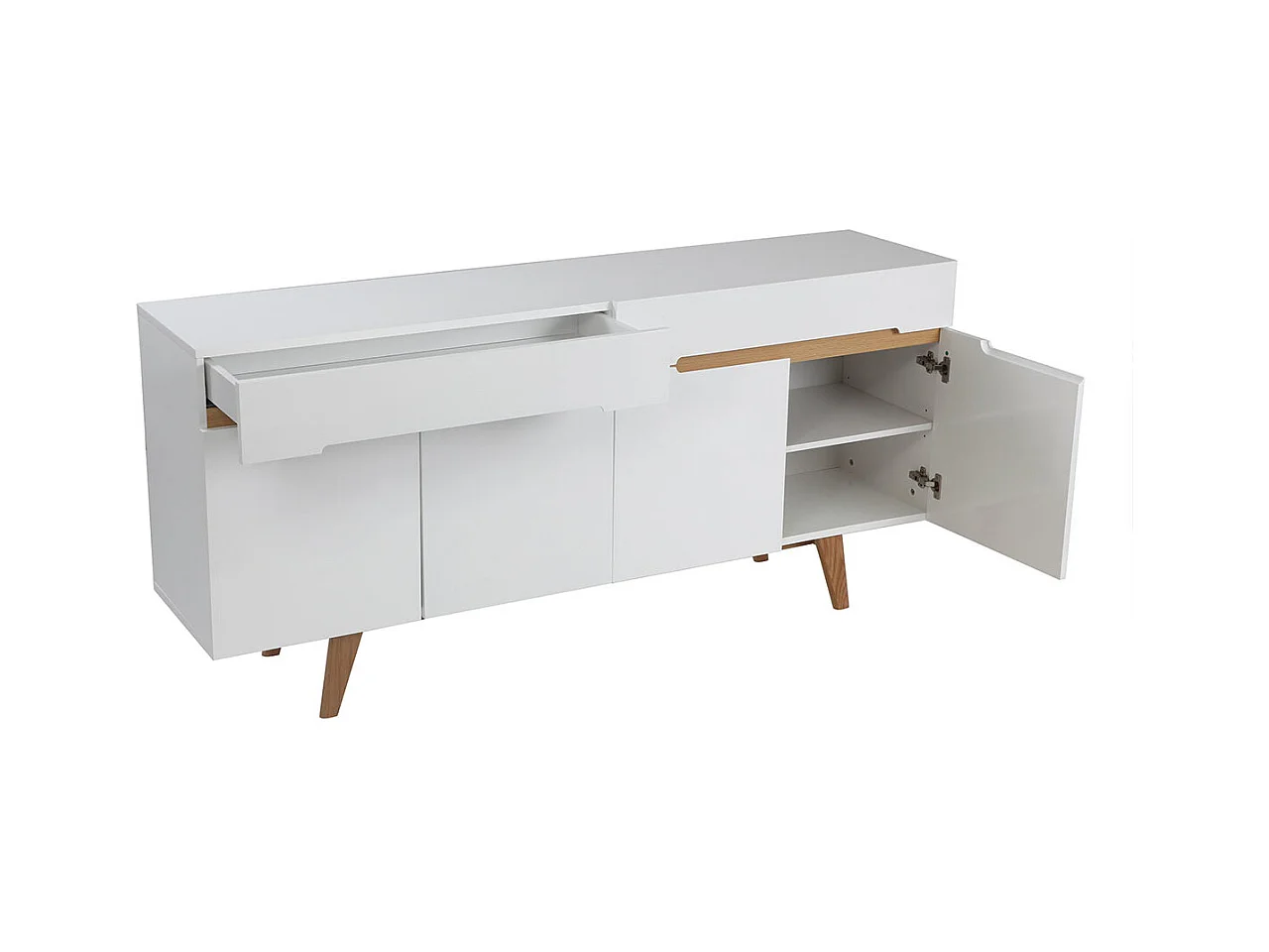 Aparador escandinavo blanco brillante y fresno 180cm MELKA