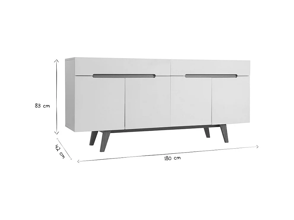 Aparador escandinavo blanco brillante y fresno 180cm MELKA