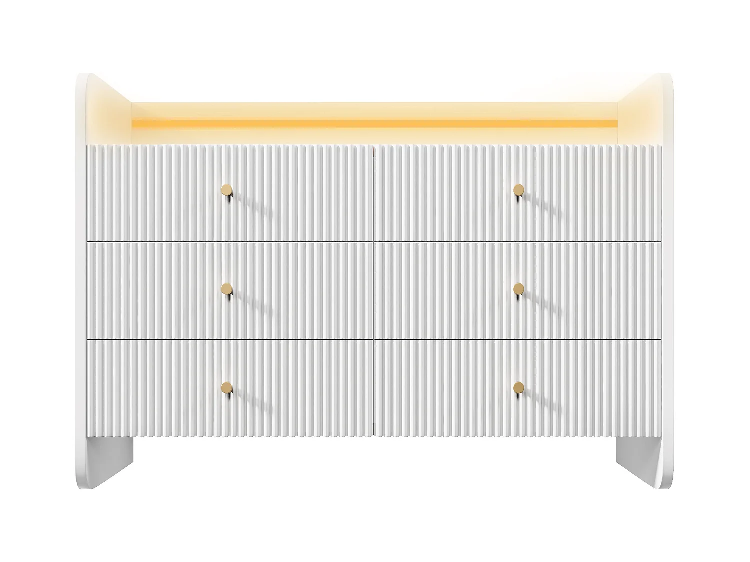 Credenza, cassettiera con illuminazione LED e 6 cassetti, design ondulato, 120x40x75 cm, bianco