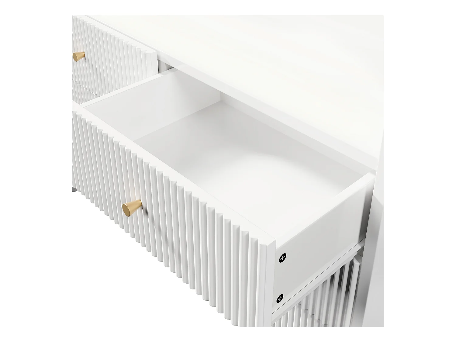 Credenza, cassettiera con illuminazione LED e 6 cassetti, design ondulato, 120x40x75 cm, bianco