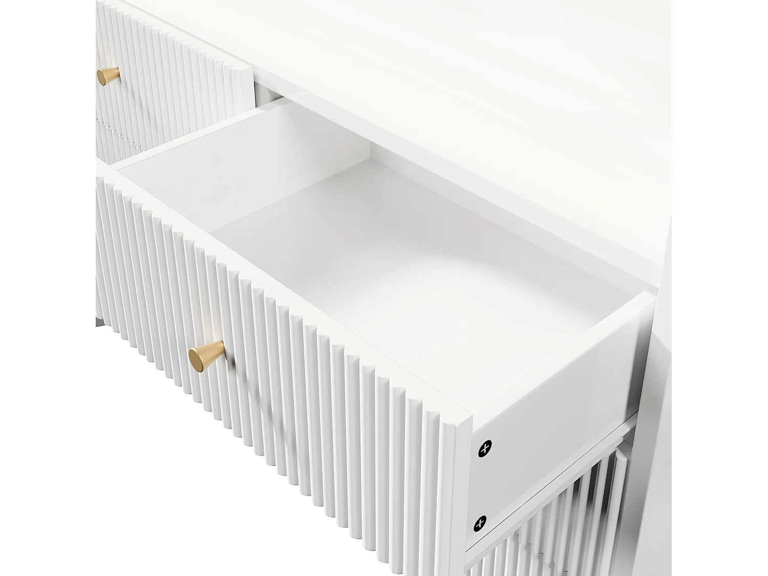 Buffet, commode avec éclairage LED et 6 tiroirs, design ondulé, 120x40x75 cm, blanc