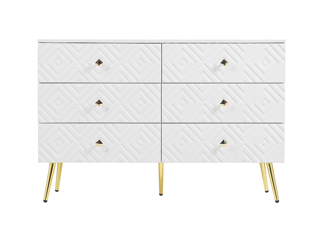 Aparador moderno de 6 gavetas - 120x40x80 cm - Branco elegante com cores douradas
