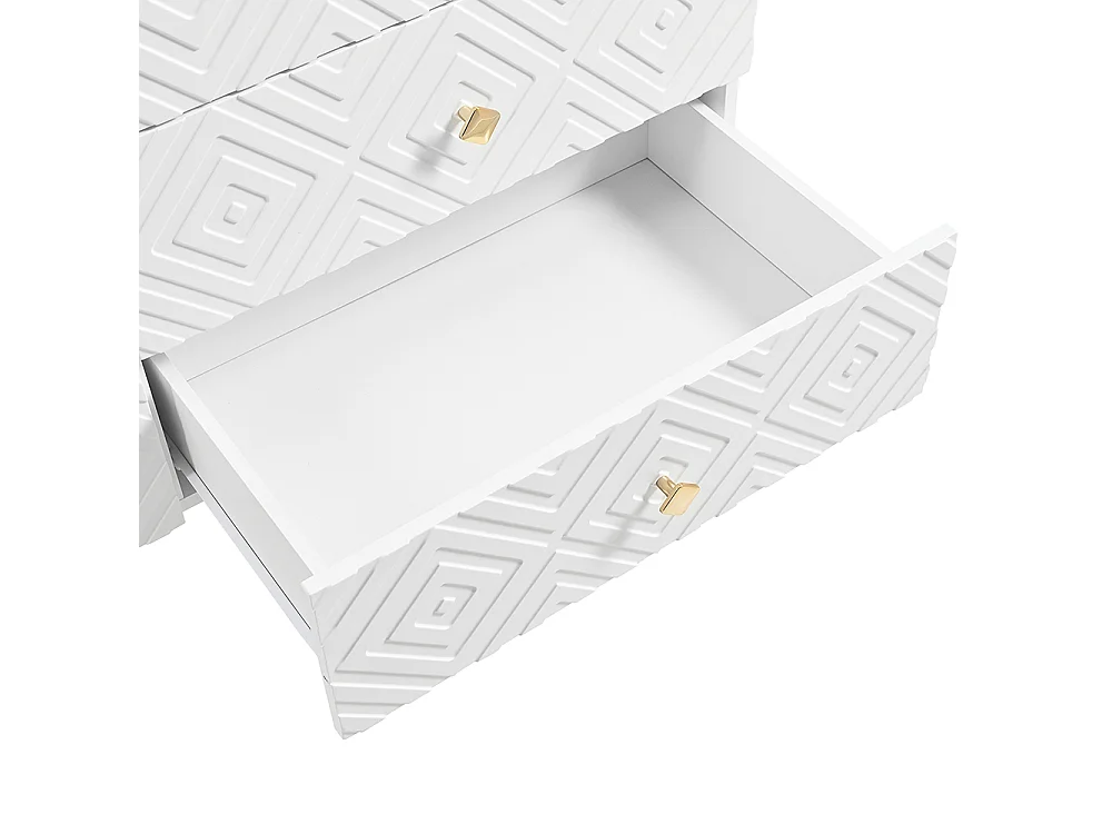 Aparador moderno de 6 gavetas - 120x40x80 cm - Branco elegante com cores douradas