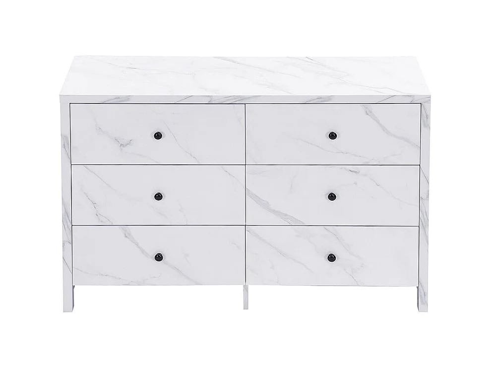 Sideboard, elegantes Marmoraufbewahrungsmöbel, 120 cm, 6 Schubladen, schwarze Holzgriffe, Kippschutzvorrichtung.