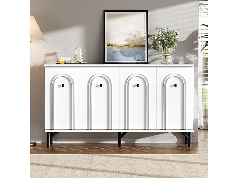 Sideboard - weiß, 140 cm, 3D-Bogenfront, verstellbare Regalböden.