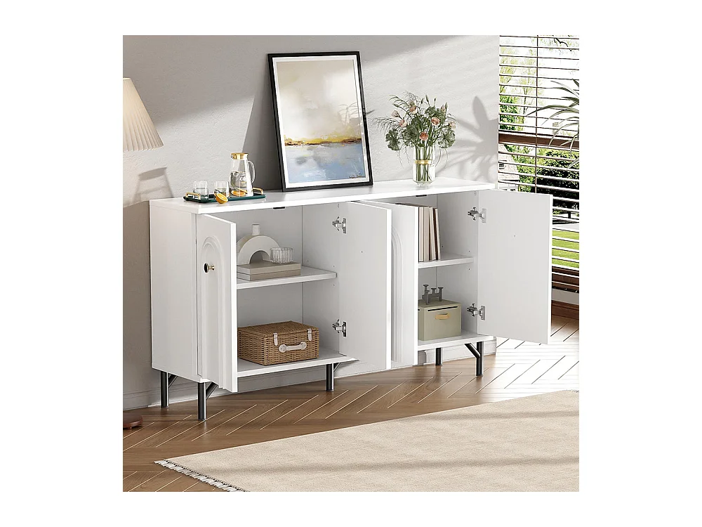 Buffet - blanc, 140 cm, façade arquée 3D, étagères réglables