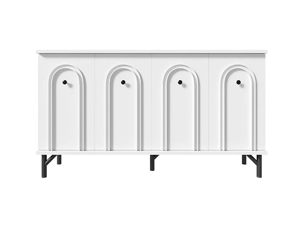 Buffet - blanc, 140 cm, façade arquée 3D, étagères réglables