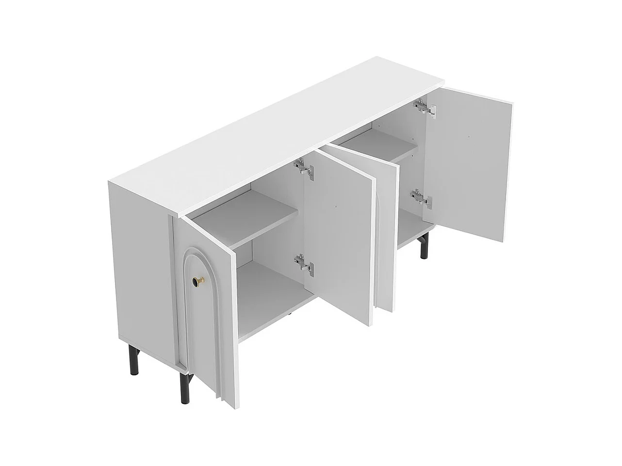 Buffet - blanc, 140 cm, façade arquée 3D, étagères réglables