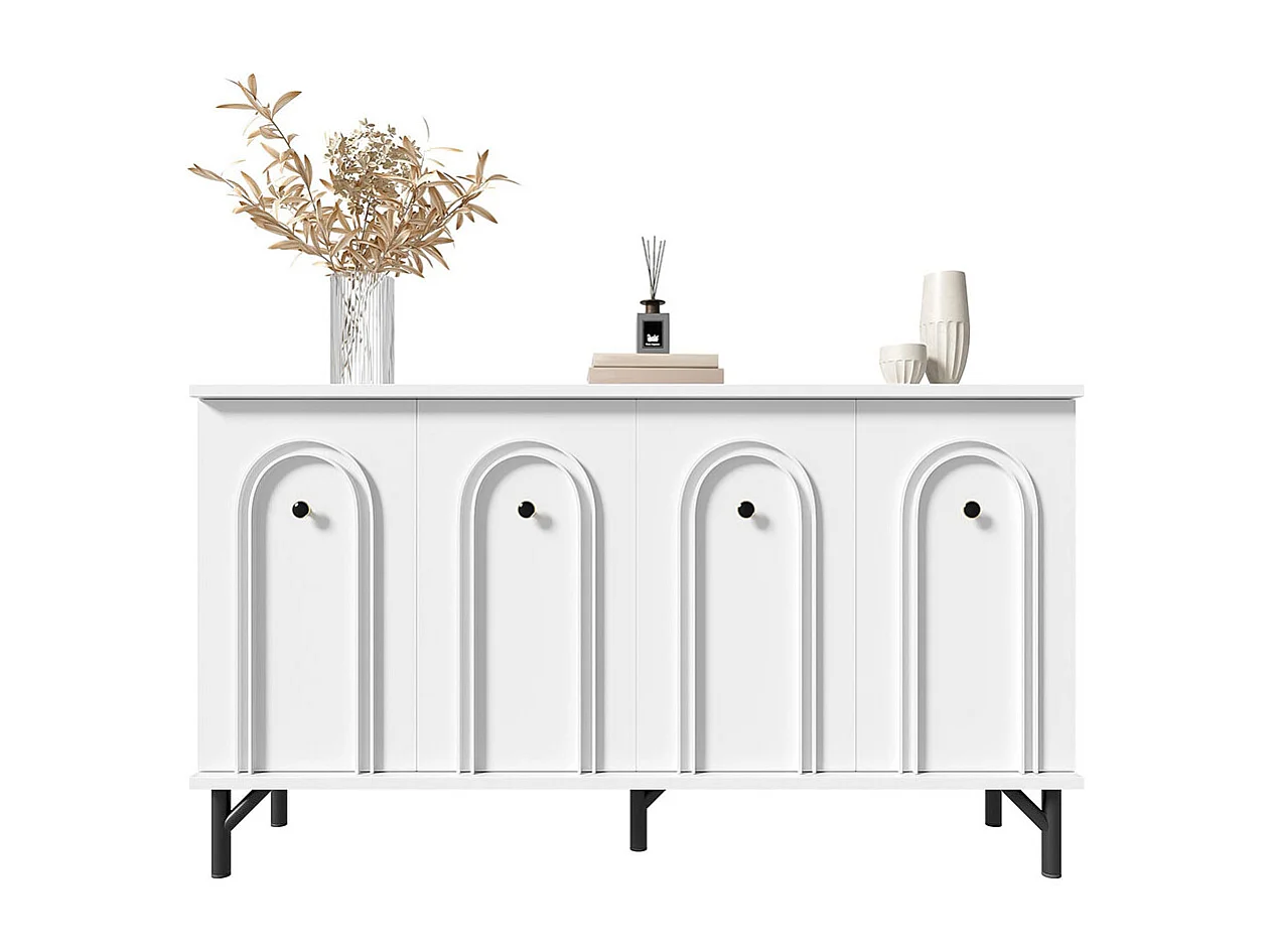 Sideboard - weiß, 140 cm, 3D-Bogenfront, verstellbare Regalböden.