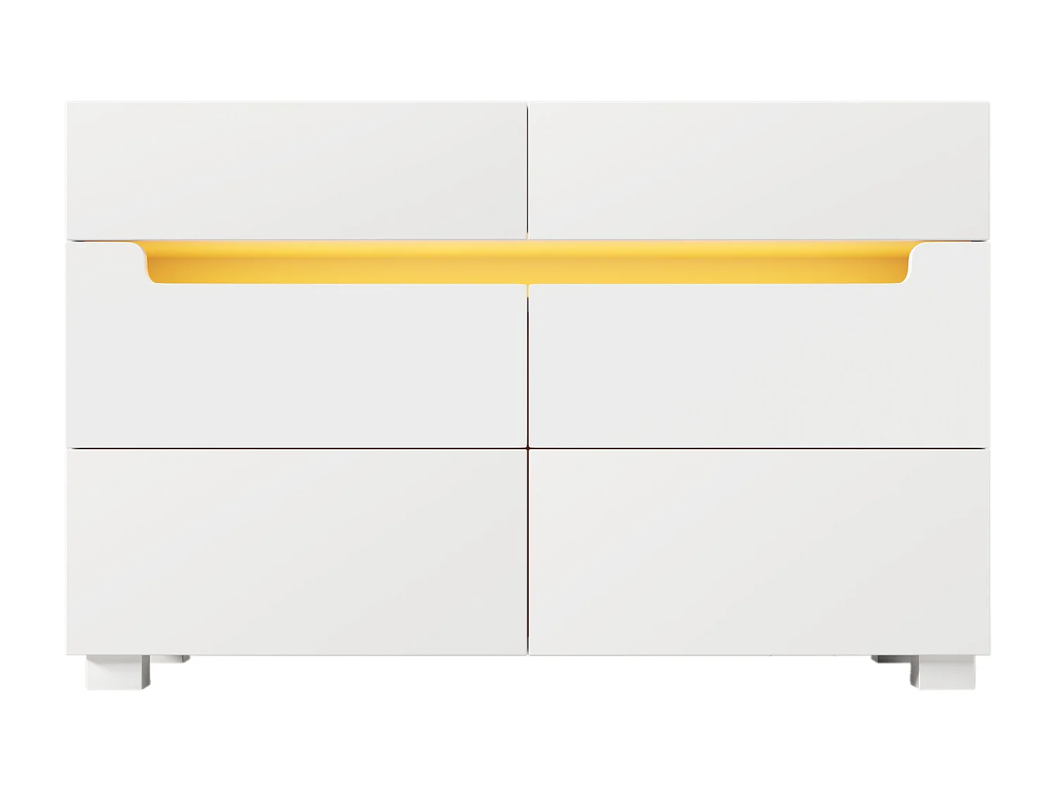 Anrichte, Holzanrichte mit 6 Schubladen, LED-Beleuchtung (per App gesteuert), 71 x 120 x 40 cm, weiß.