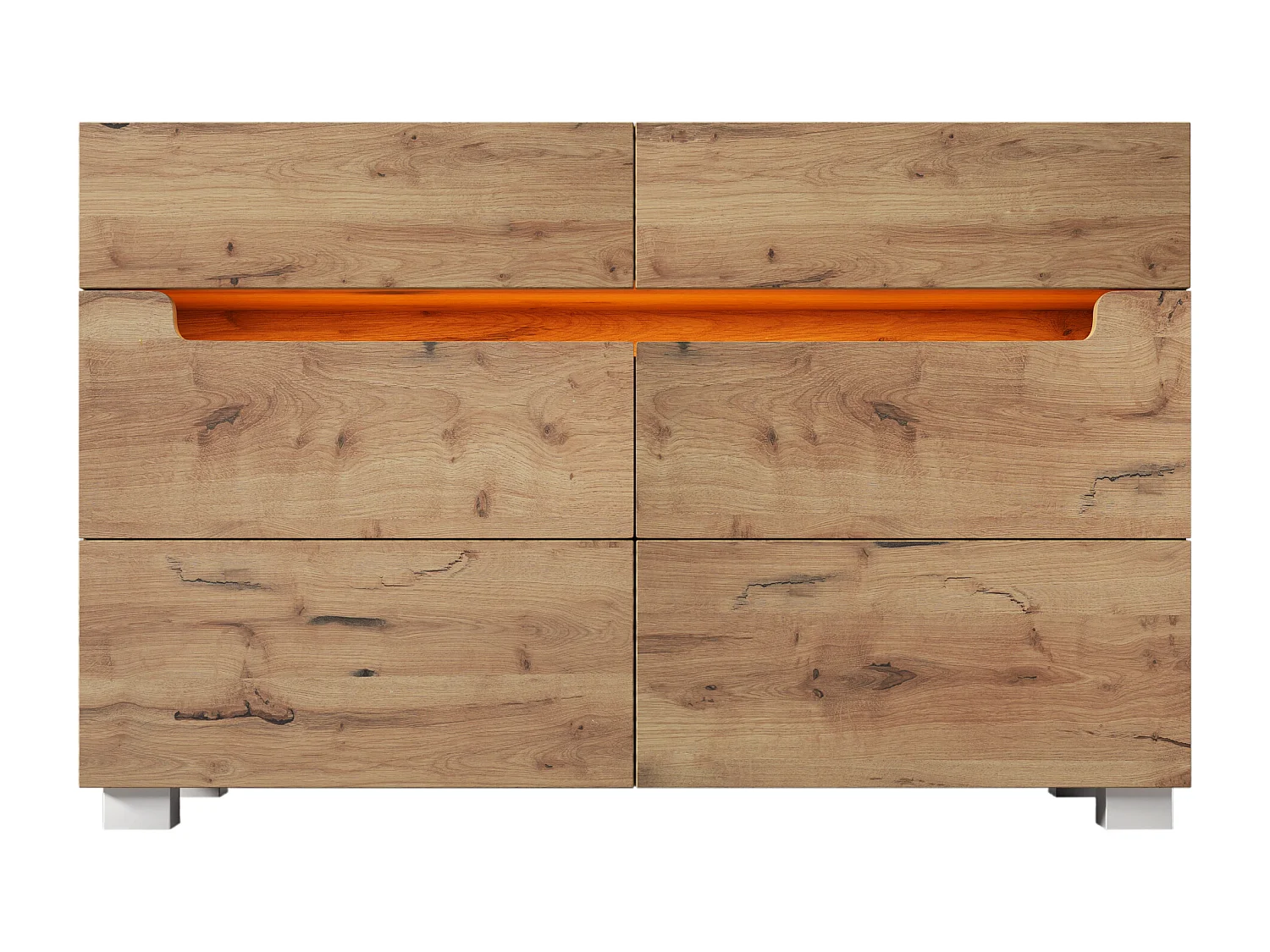 Buffet, buffet en bois avec 6 tiroirs, éclairage LED (commandé par l'application), 71 x 120 x 40 cm, couleur chêne
