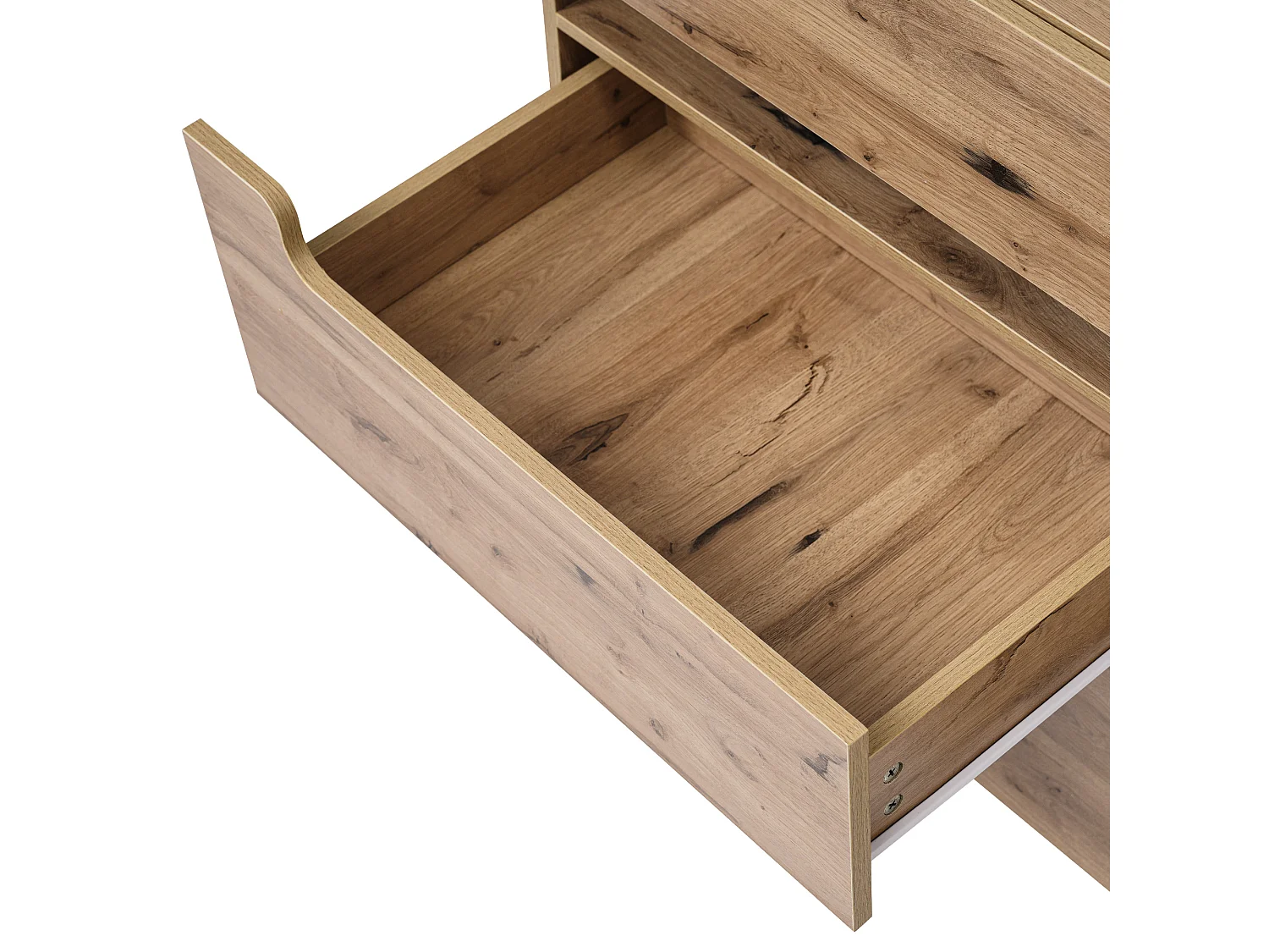 Buffet, buffet en bois avec 6 tiroirs, éclairage LED (commandé par l'application), 71 x 120 x 40 cm, couleur chêne