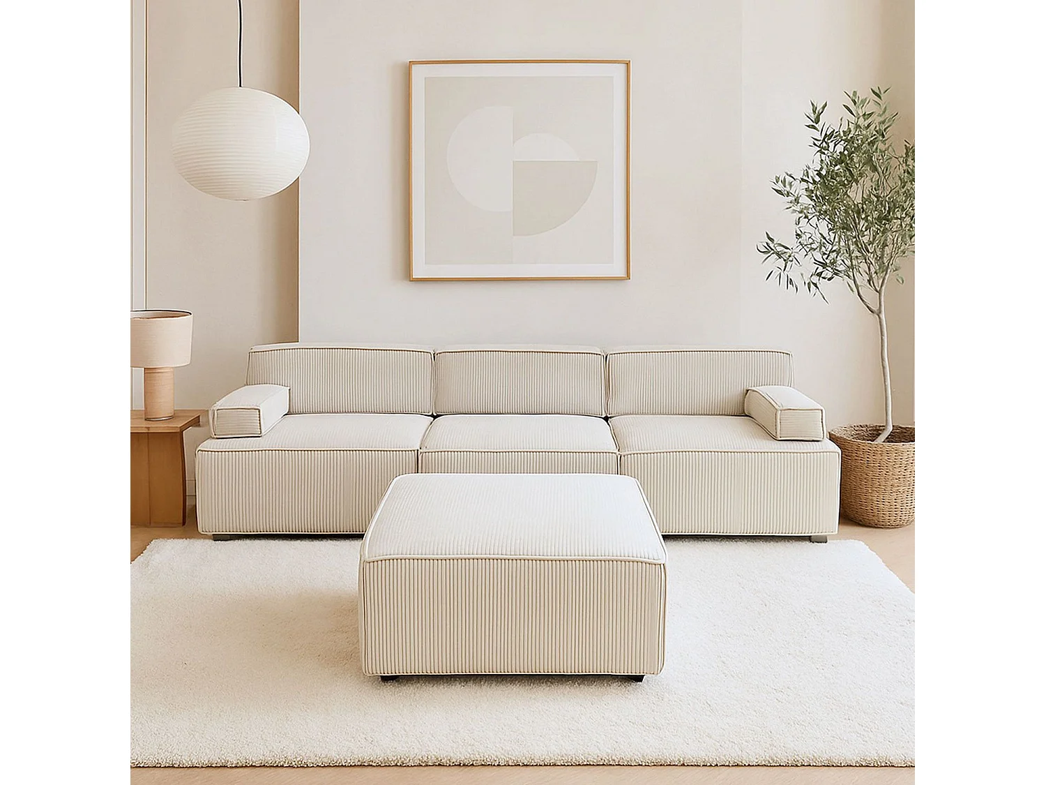 Canapé modulable Benoit Velours côtelé Crème