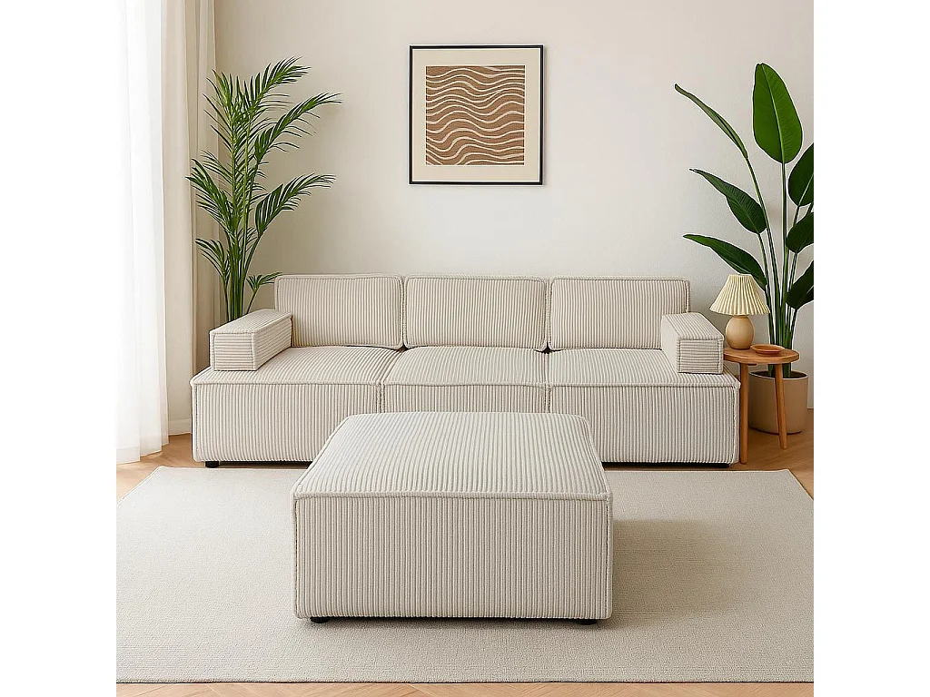 Canapé modulable Benoit Velours côtelé Crème