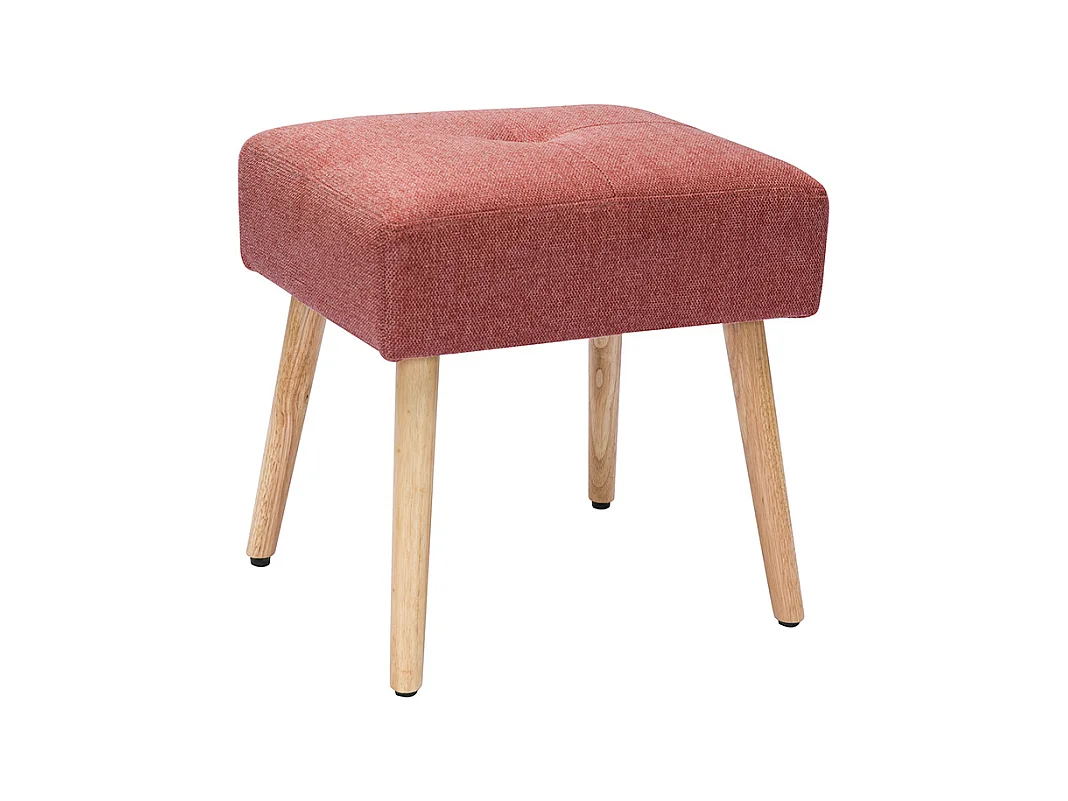 Sgabello basso in tessuto effetto velluto testurizzato color terracotta e legno massello chiaro H46 cm GUESTA