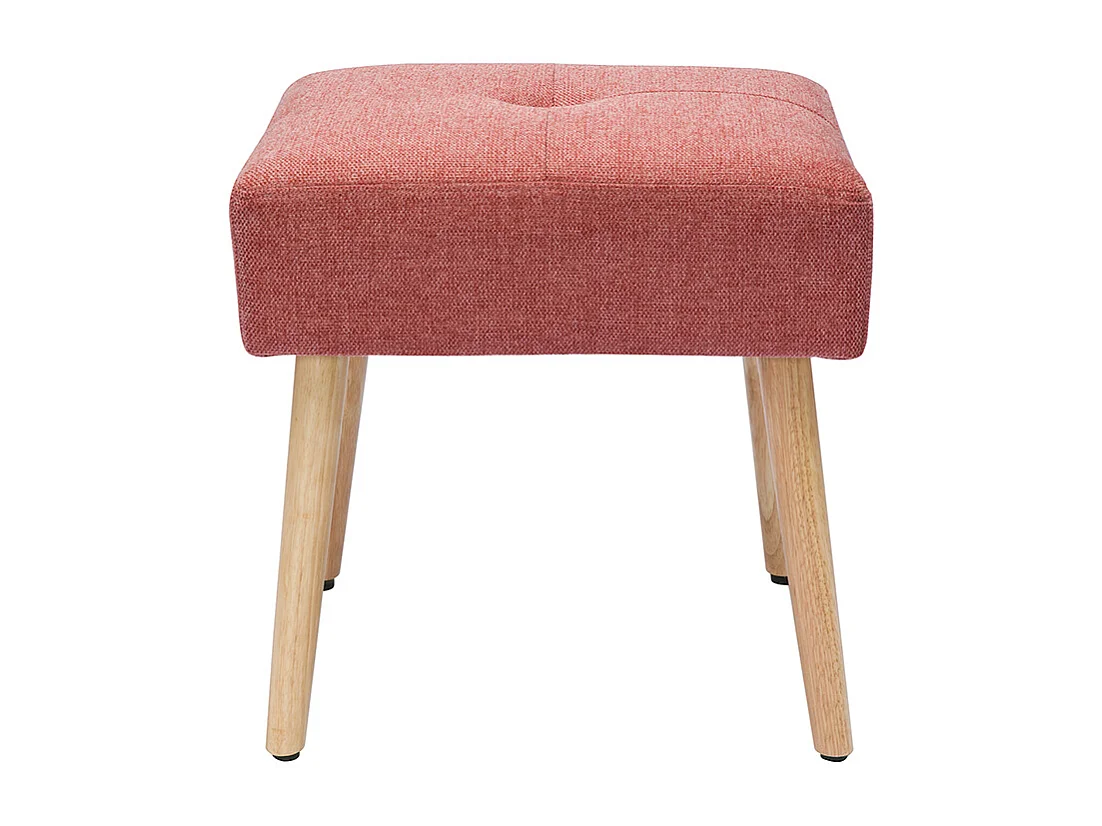 Tabouret bas en tissu effet velours texturé terracotta et bois clair massif H46 cm GUESTA