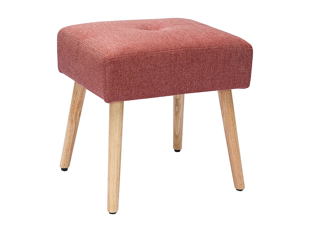 Tabouret bas en tissu effet velours texturé terracotta et bois clair massif H46 cm GUESTA