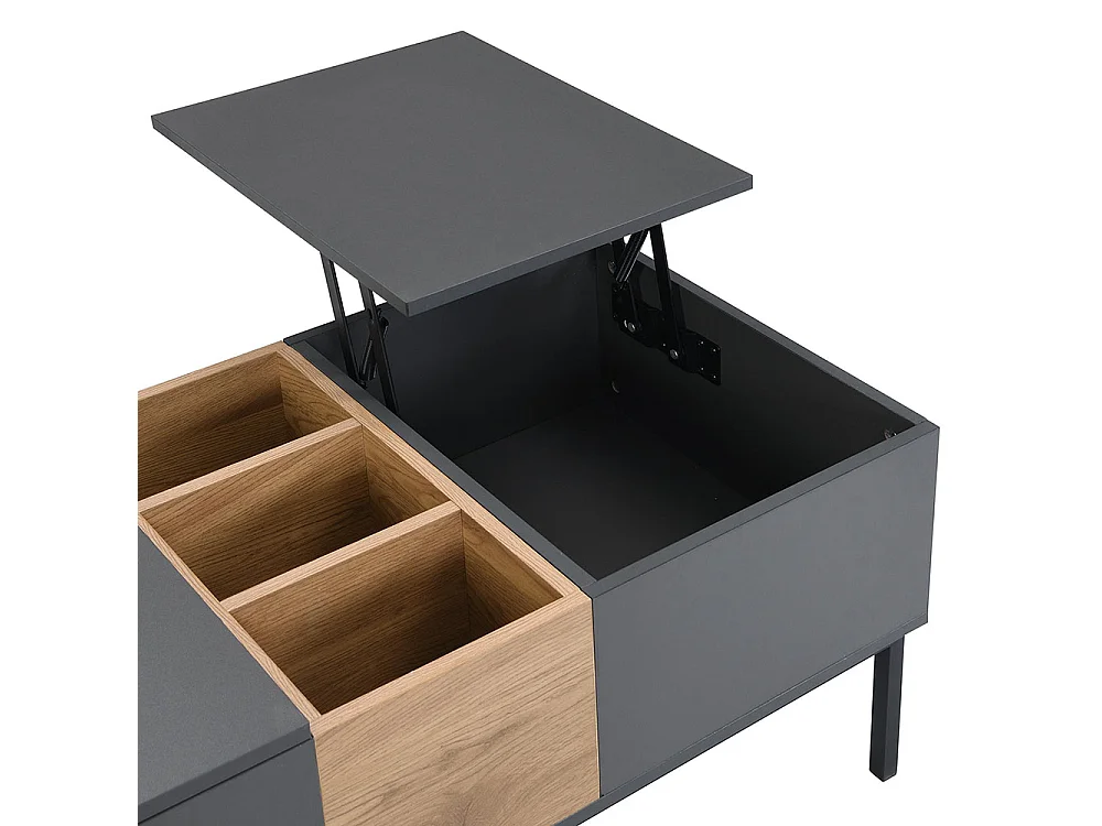 Table basse moderne avec plateau réglable - gris foncé et aspect bois, réglable en hauteur, flexible, 100x50 cm