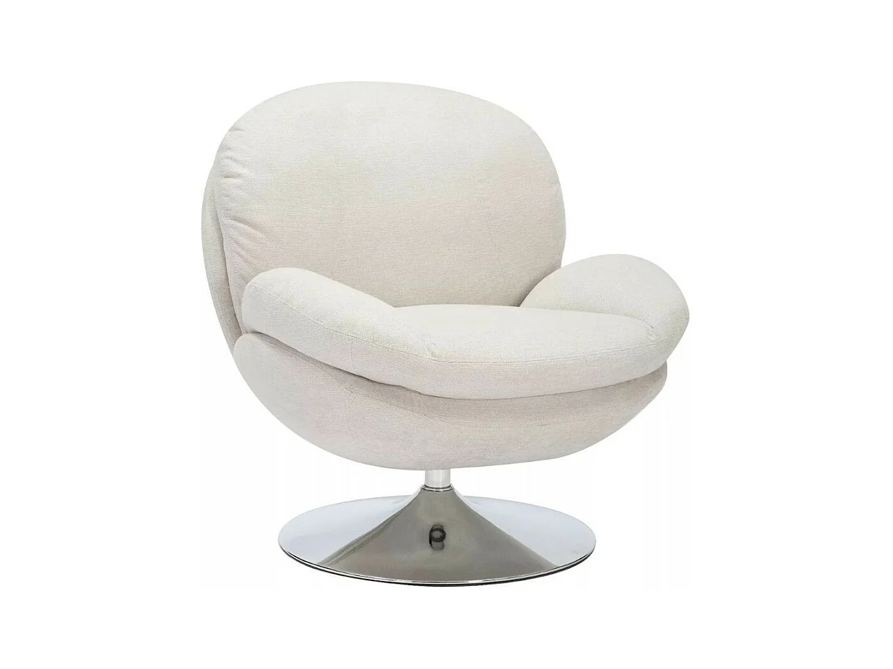 Fauteuil pivotant crème en tissu avec pied rond chromé Noche