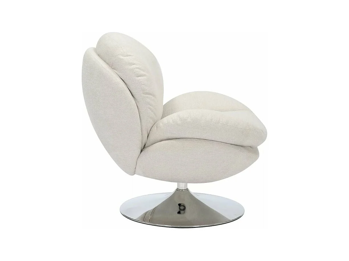 Fauteuil pivotant crème en tissu avec pied rond chromé Noche