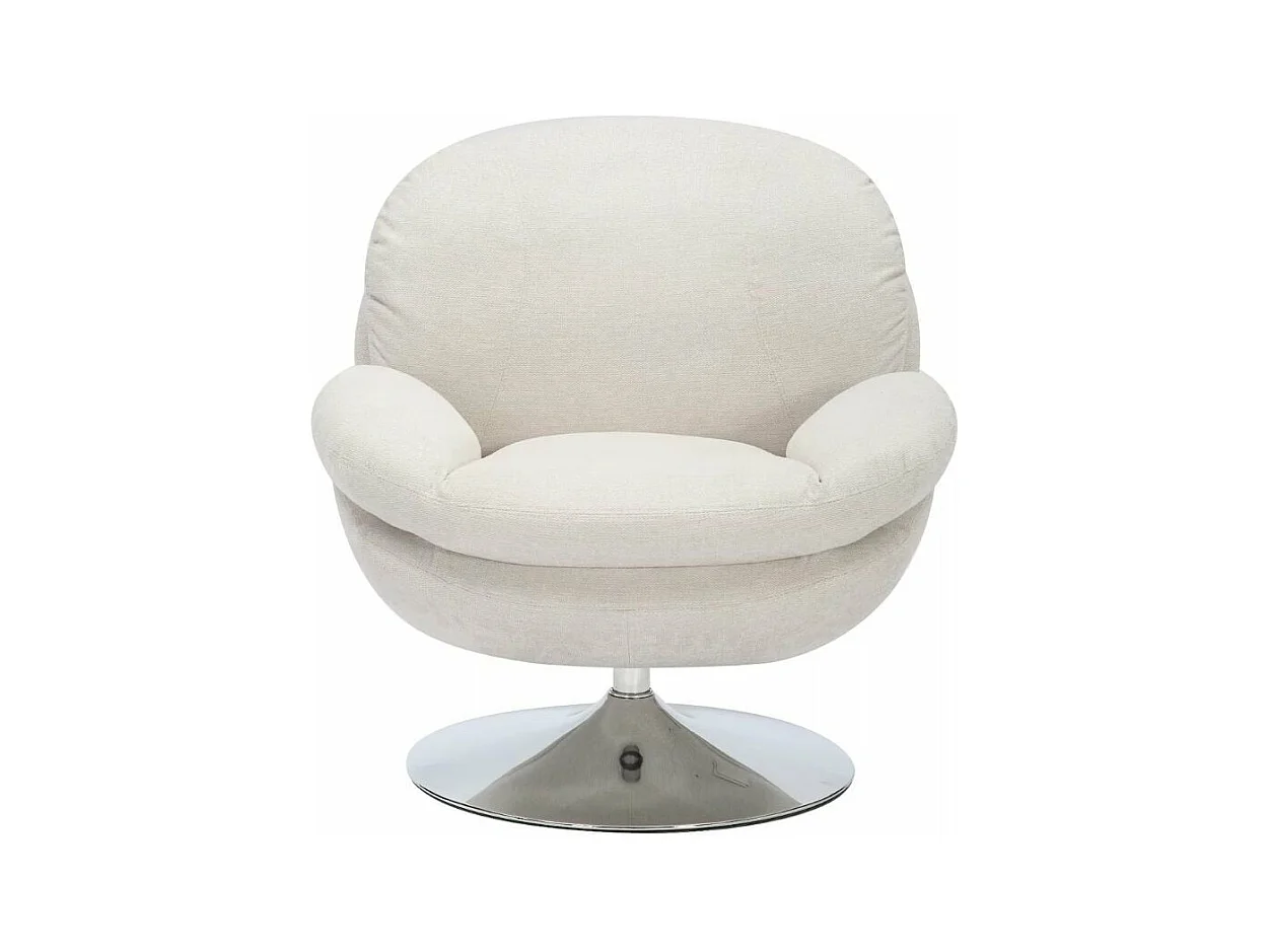 Fauteuil pivotant crème en tissu avec pied rond chromé Noche