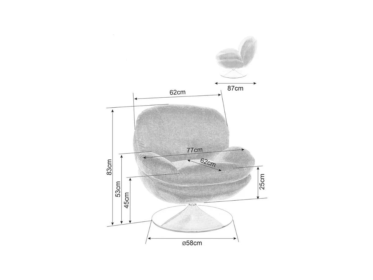 Fauteuil pivotant crème en tissu avec pied rond chromé Noche