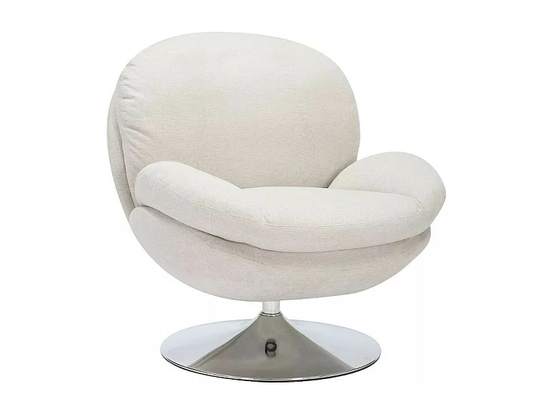 Fauteuil pivotant crème en tissu avec pied rond chromé Noche